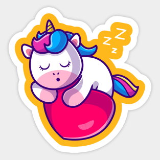 Cute Unicorn Sleeping On Heart Love Cartoon Sticker